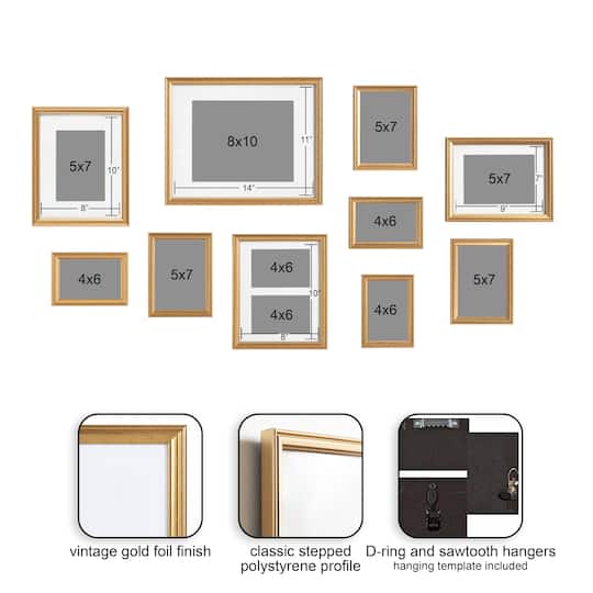 Kate and Laurel Gold Adlynn Glam Wall Picture Frame Set